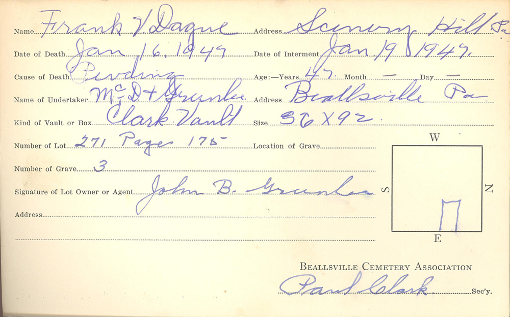 burial card